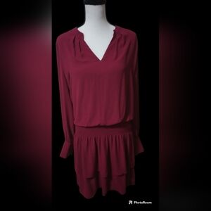 White House Black Market Burgundy Ruffle Skirt Dress Size Large NWT